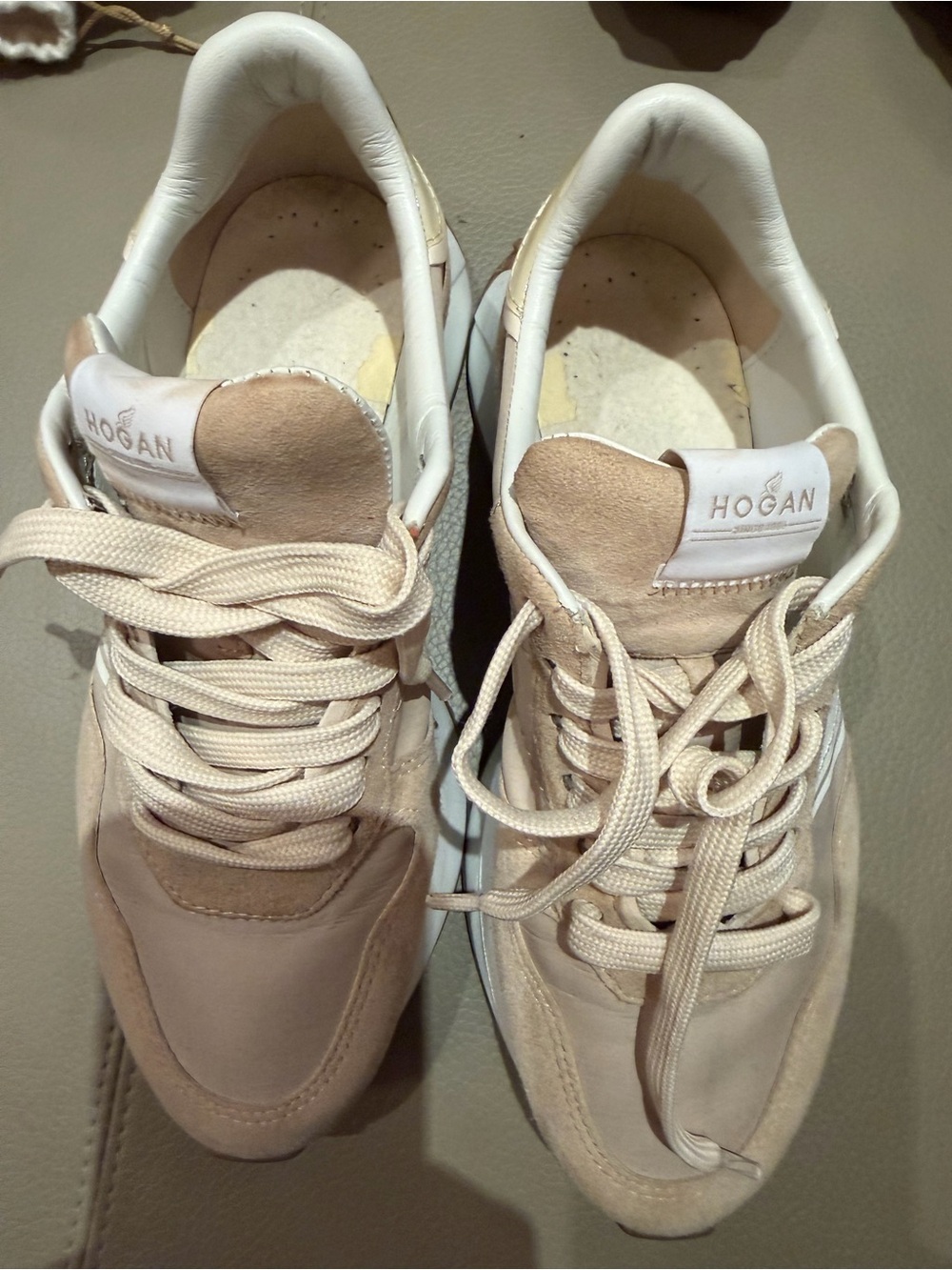 Hogan Beige/Tan Suede & Leather Lace-Up Sneakers